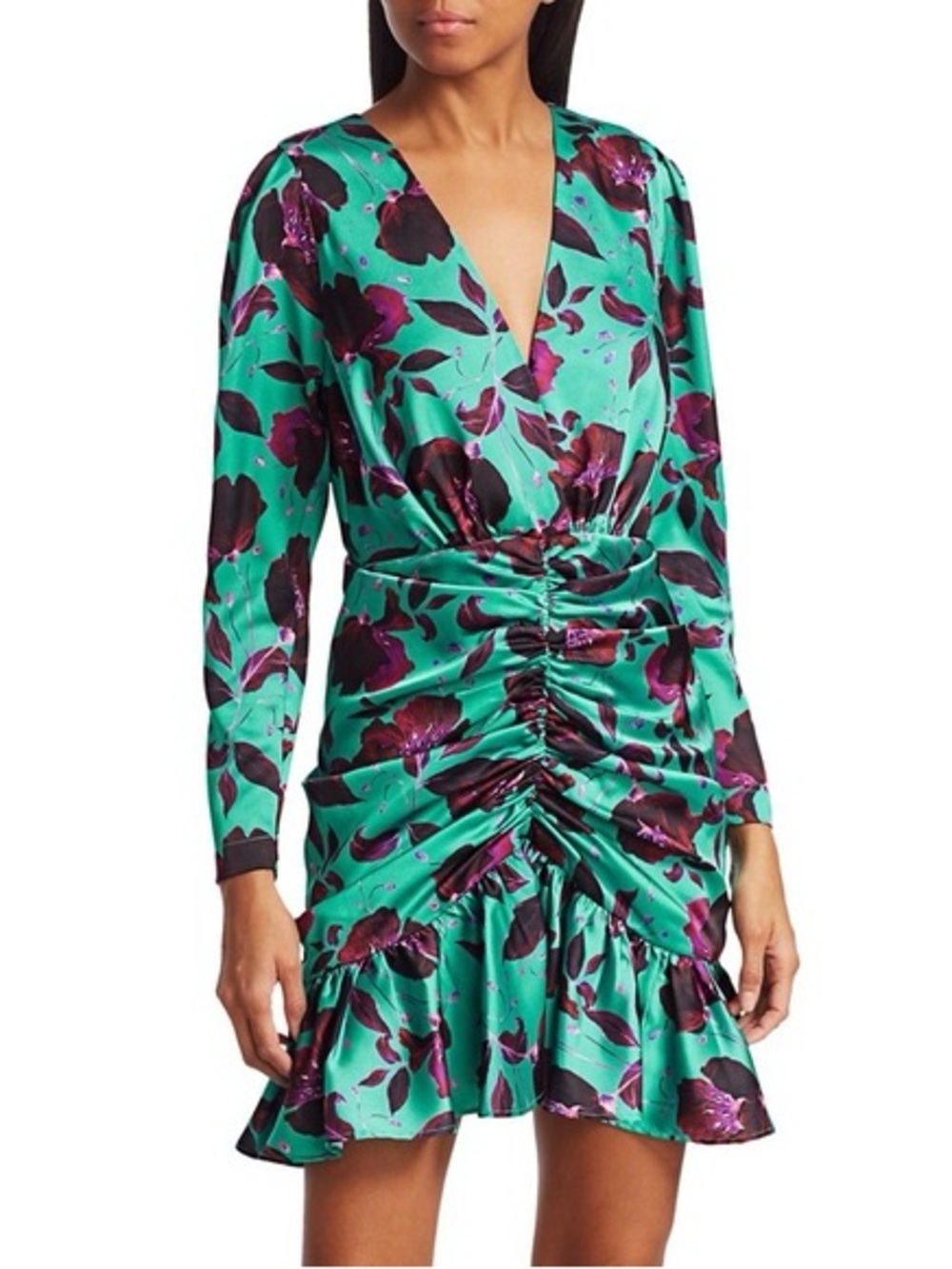 NWT DELFI Collective Isla Dress Teal Purple Black Floral Ruched Cocktail M